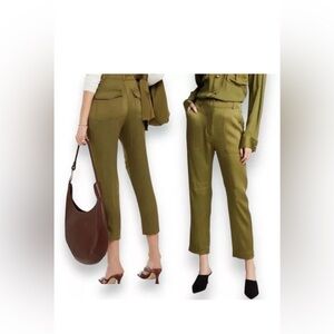 Veronica Beard Miranda Pant Olive Green Satin Crepe Pockets High Rise Si…